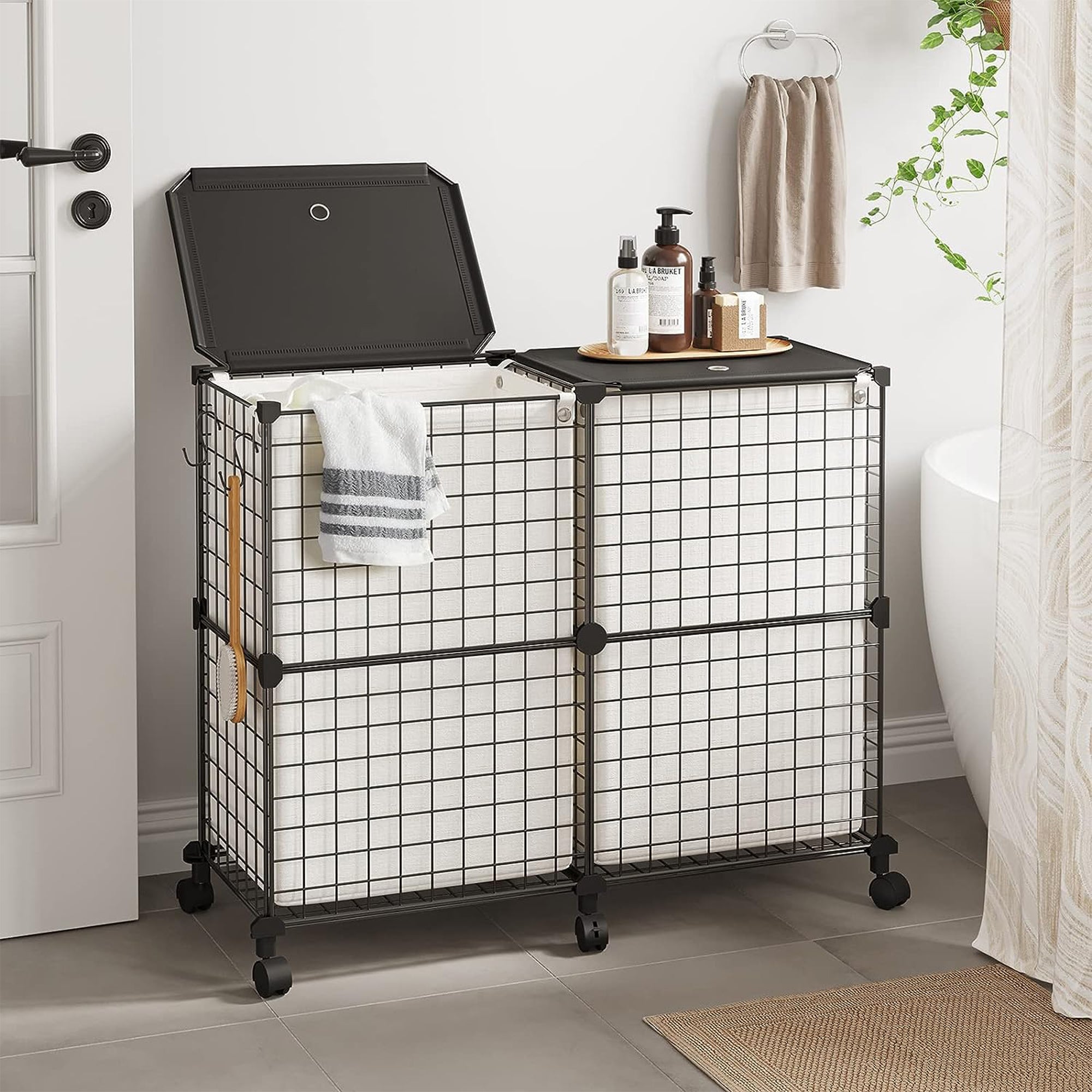 WOWLIVE Double 144L Iron Laundry Hamper w/Lid, Wheels,& Removable Bags(Open Box) - VMInnovations