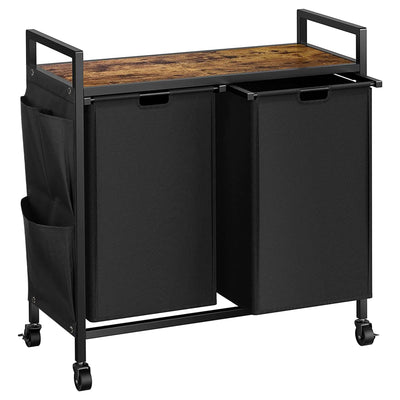 WOWLIVE Rolling 110L Double Laundry Hamper Basket w/Lid, Brown/Black (Open Box) - VMInnovations