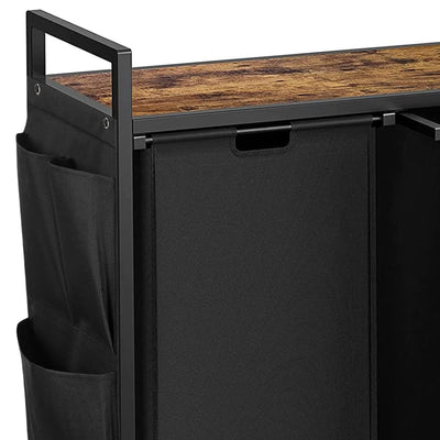 WOWLIVE Rolling 110L Double Laundry Hamper Basket Organizer w/Lid, Brown/Black - VMInnovations