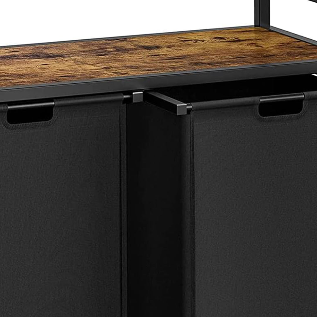 WOWLIVE Rolling 110L Double Laundry Hamper Basket w/Lid, Brown/Black (Open Box) - VMInnovations