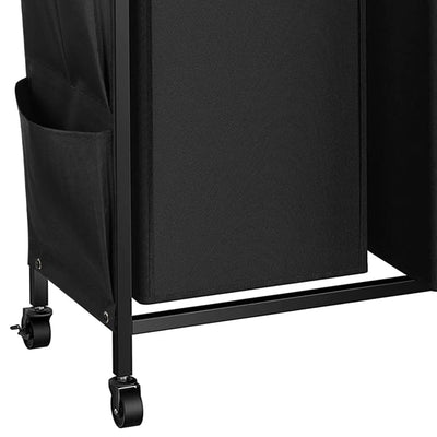 WOWLIVE Rolling 110L Double Laundry Hamper Basket Organizer w/Lid, Brown/Black - VMInnovations