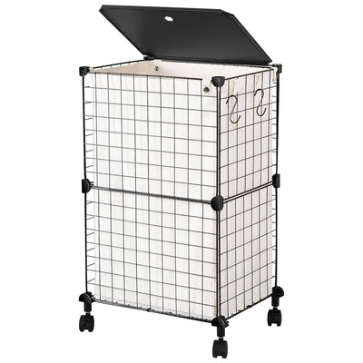 WOWLIVE Single 72L Iron Wire Laundry Hamper w/Lid, Wheels, & Removable Bag(Used) - VMInnovations