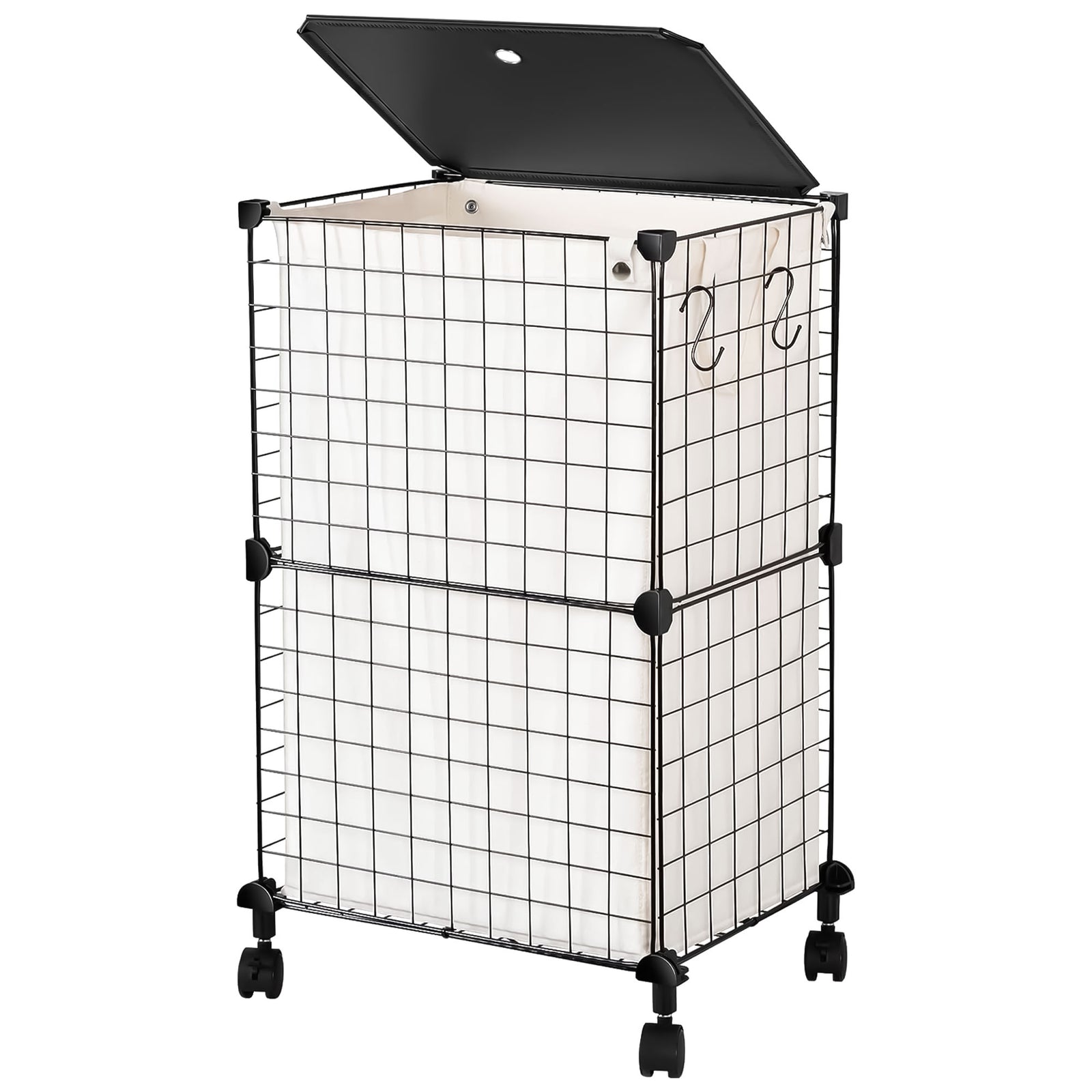 WOWLIVE 72L Iron Wire Laundry Hamper w/Lid, Wheels, & Removable Bag (Open Box) - VMInnovations