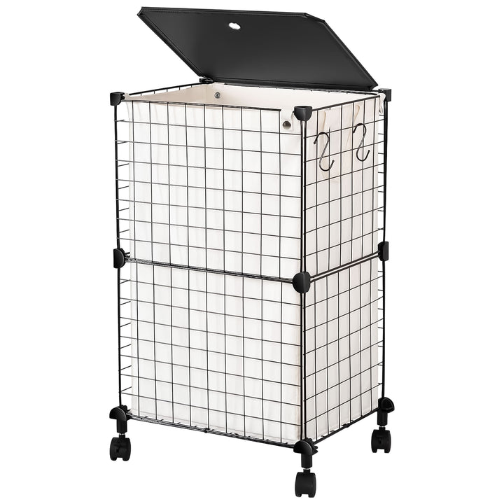 WOWLIVE 72L Iron Wire Laundry Hamper w/Lid, Wheels, & Removable Bag (Open Box) - VMInnovations