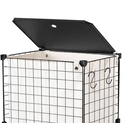WOWLIVE Single 72L Iron Wire Laundry Hamper w/Lid, Wheels, & Removable Bag(Used) - VMInnovations