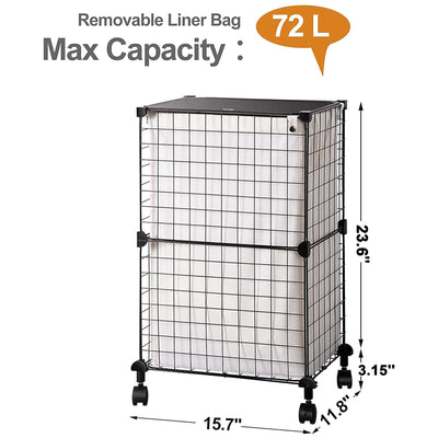 WOWLIVE Single 72L Iron Wire Laundry Hamper w/Lid, Wheels, & Removable Bag(Used) - VMInnovations