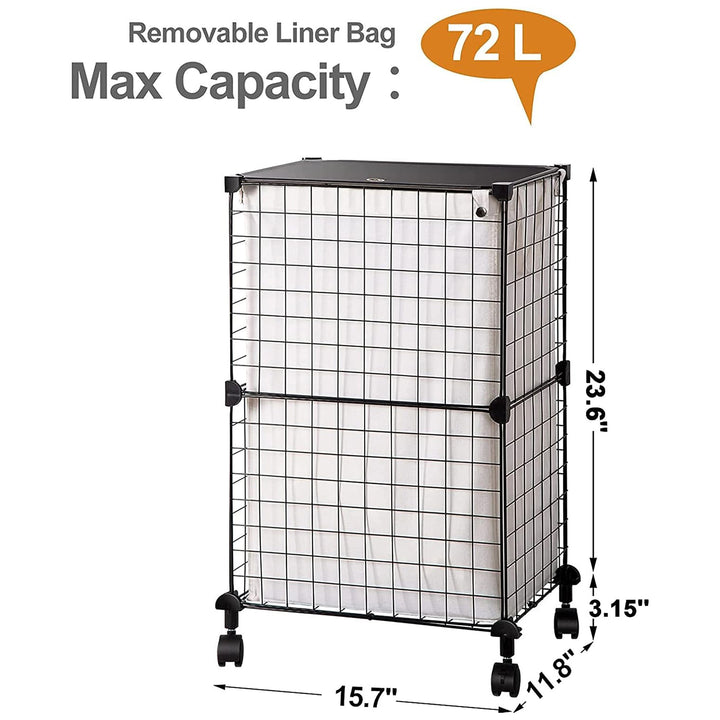 WOWLIVE 72L Iron Wire Laundry Hamper w/Lid, Wheels, & Removable Bag (Open Box) - VMInnovations