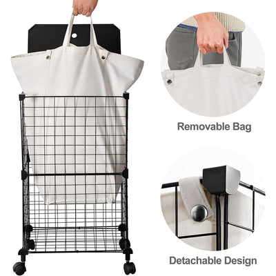WOWLIVE Single 72L Iron Wire Laundry Hamper w/Lid, Wheels, & Removable Bag(Used) - VMInnovations