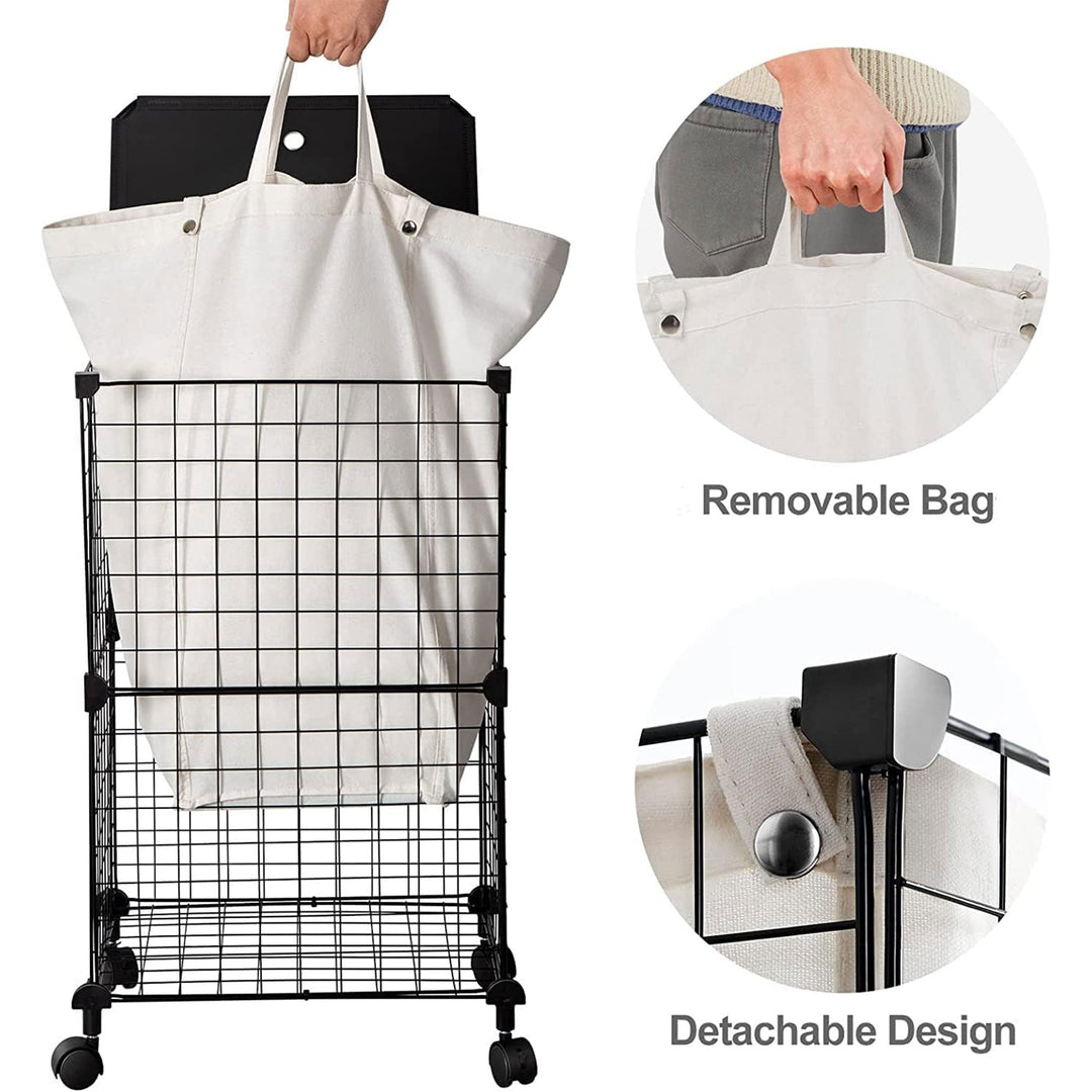 WOWLIVE 72L Iron Wire Laundry Hamper w/Lid, Wheels, & Removable Bag (Open Box) - VMInnovations