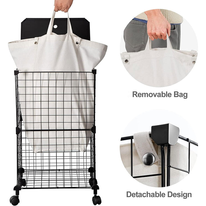 WOWLIVE 72L Iron Wire Laundry Hamper w/Lid, Wheels, & Removable Bag (Open Box) - VMInnovations