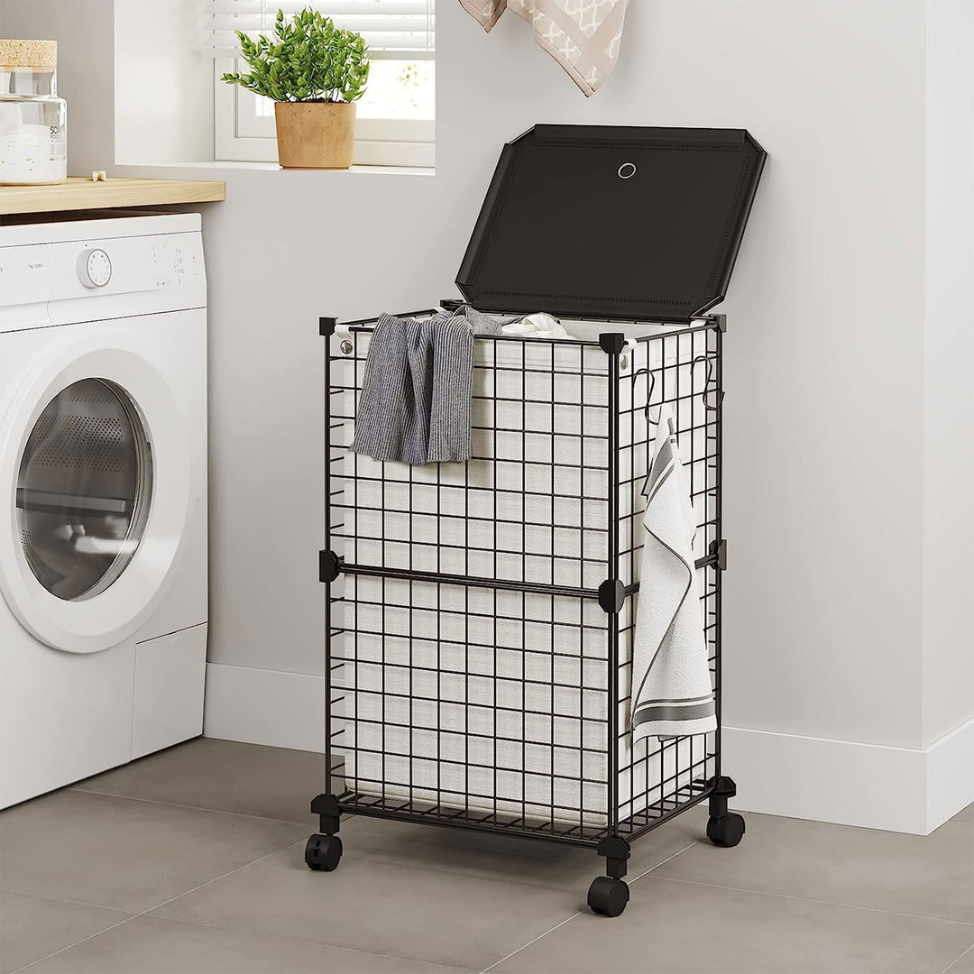 WOWLIVE 72L Iron Wire Laundry Hamper w/Lid, Wheels, & Removable Bag (Open Box) - VMInnovations