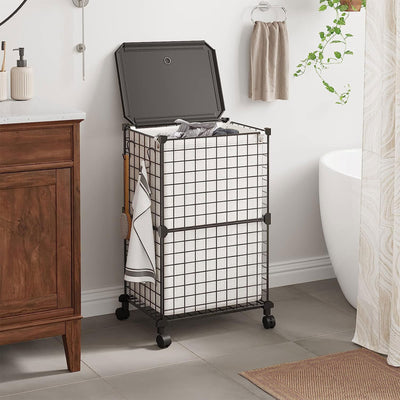 WOWLIVE 72L Iron Wire Laundry Hamper w/Lid, Wheels, & Removable Bag (Open Box) - VMInnovations