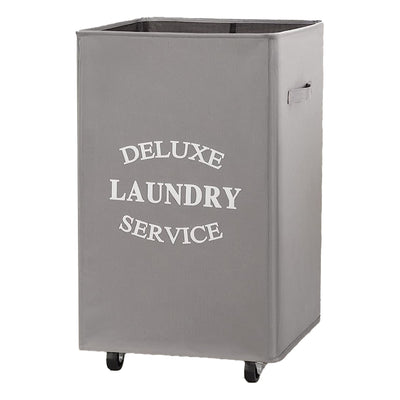 WOWLIVE 90L Foldable Rectangular Deluxe Laundry Service Rolling Basket, Gray