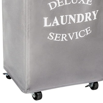 WOWLIVE 90L Foldable Rectangular Deluxe Laundry Service Rolling Basket, Gray