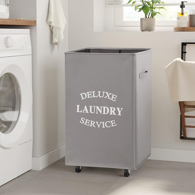 WOWLIVE 90L Foldable Rectangular Deluxe Laundry Service Rolling Basket, Gray