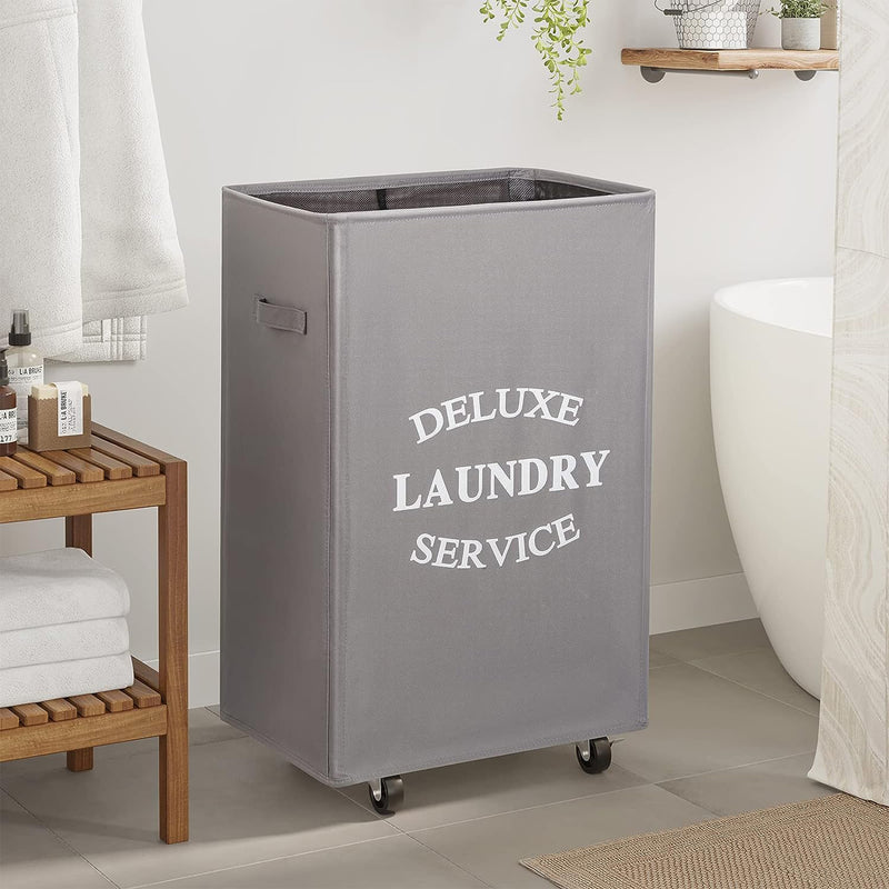 WOWLIVE 90L Foldable Rectangular Deluxe Laundry Service Rolling Basket, Gray