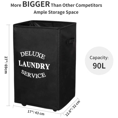 WOWLIVE 90L Foldable Deluxe Laundry Service Rolling Basket, Black (Used)