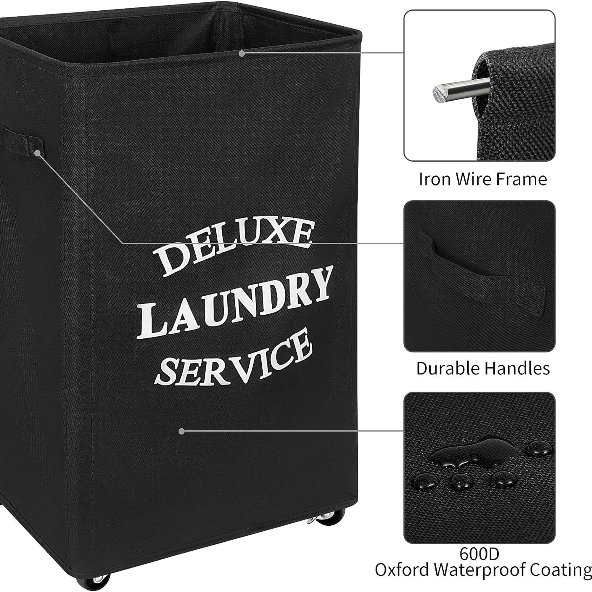 WOWLIVE 90L Foldable Deluxe Laundry Service Rolling Basket, Black (Used) - VMInnovations