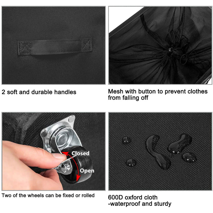 WOWLIVE 90L Foldable Deluxe Laundry Service Rolling Basket, Black (Used) - VMInnovations