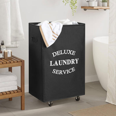 WOWLIVE 90L Foldable Deluxe Laundry Service Rolling Basket, Black (Used)