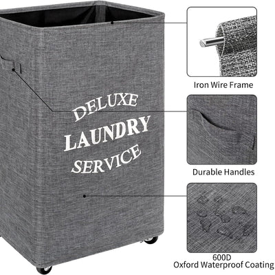 WOWLIVE 90L Rectangular Deluxe Laundry Service Rolling Basket, Heathered Gray