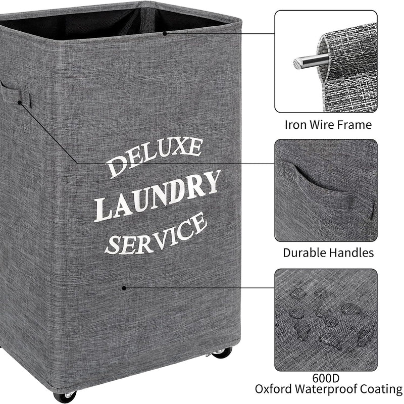 WOWLIVE 90L Deluxe Laundry Service Rolling Basket, Heathered Gray (Used)