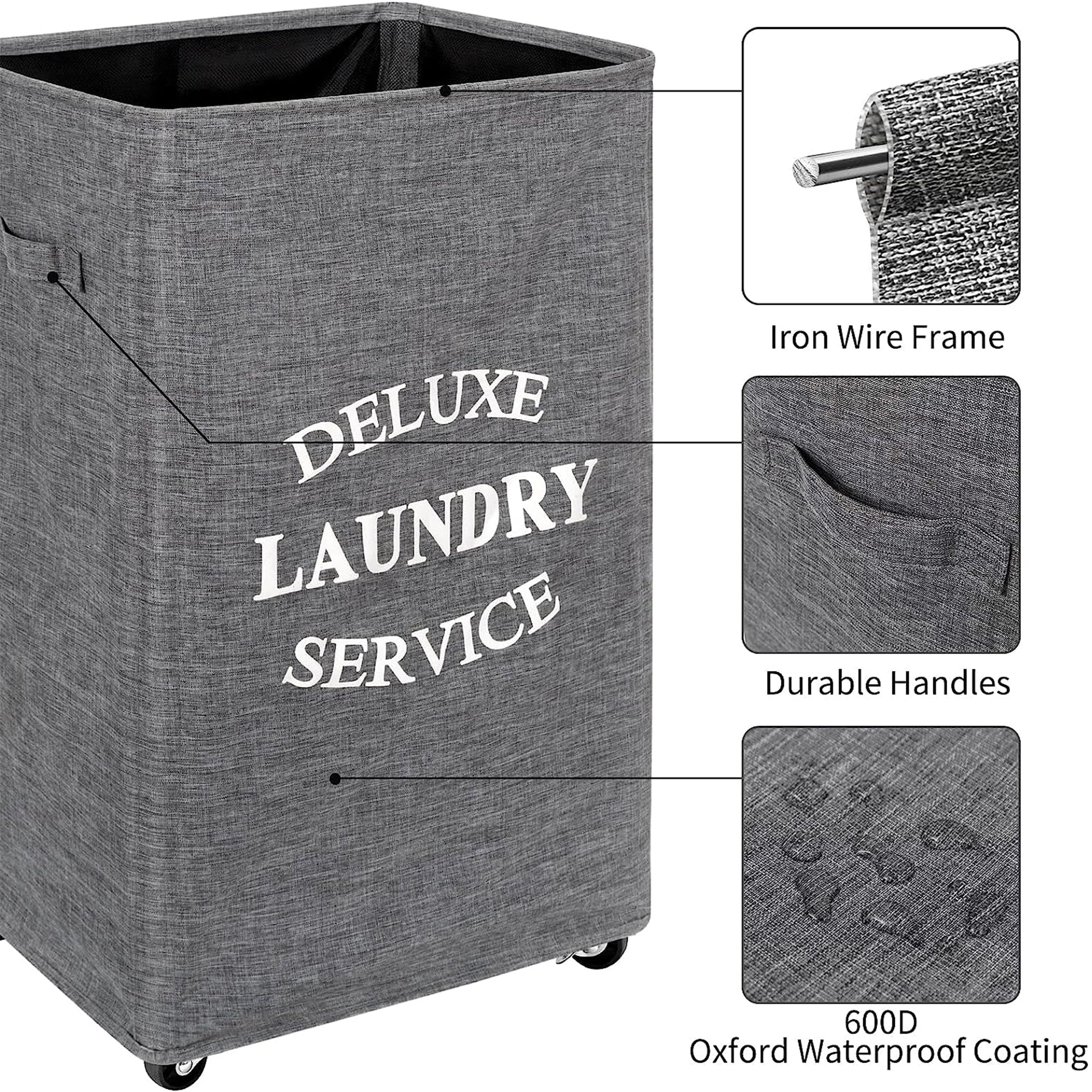 WOWLIVE 90L Deluxe Laundry Service Rolling Basket, Heathered Gray (Used) - VMInnovations