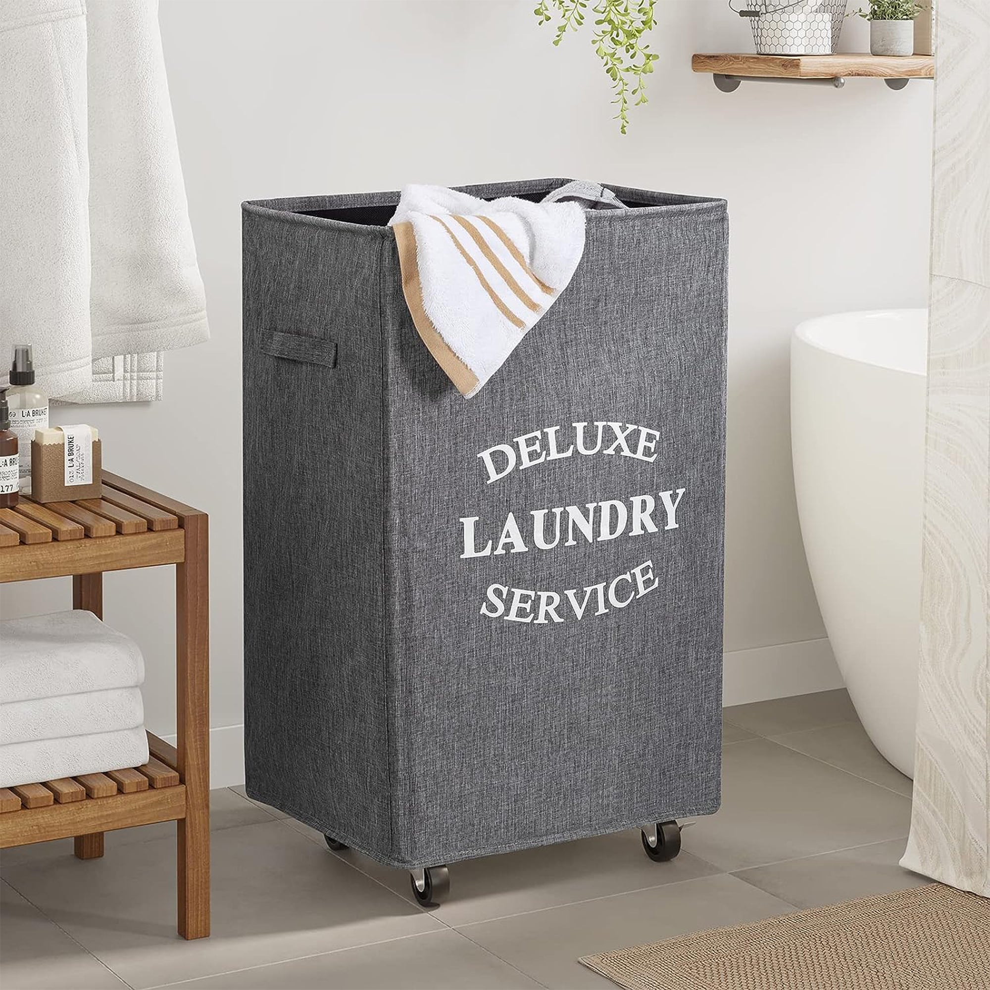 WOWLIVE 90L Deluxe Laundry Service Rolling Basket, Heathered Gray (Used) - VMInnovations