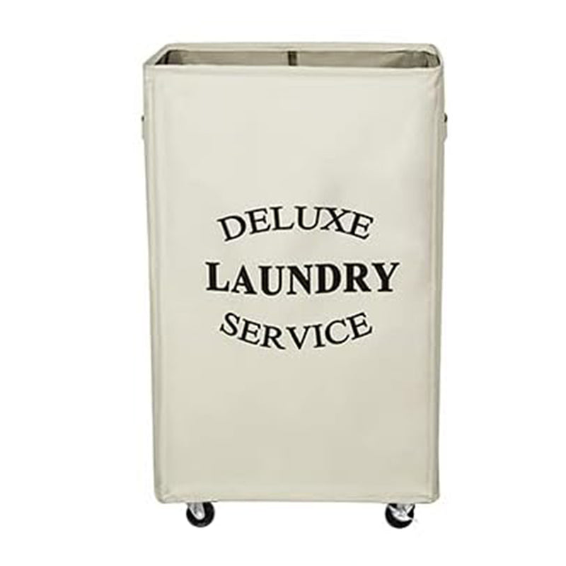 WOWLIVE 90L Foldable Deluxe Laundry Service Rolling Basket, Beige (Used)