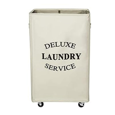 WOWLIVE 90L Foldable Rectangular Deluxe Laundry Service Rolling Basket, Beige - VMInnovations