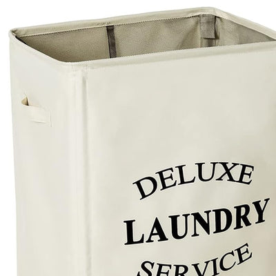 WOWLIVE 90L Foldable Rectangular Deluxe Laundry Rolling Basket, Beige (Open Box) - VMInnovations