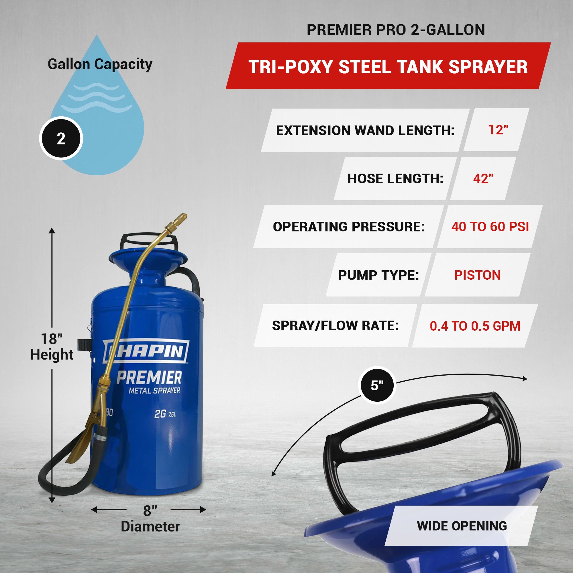Premier Pro 2 Gallon Tri Poxy Steel Tank Handheld Lawn/Garden Sprayer(Open Box) - VMInnovations