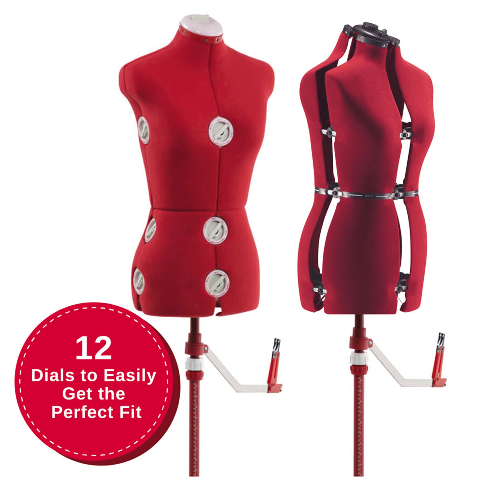 Singer Adjustable Dress Form Fits 4-10 Small/Medium w/360 Degree Hem Guide, Red