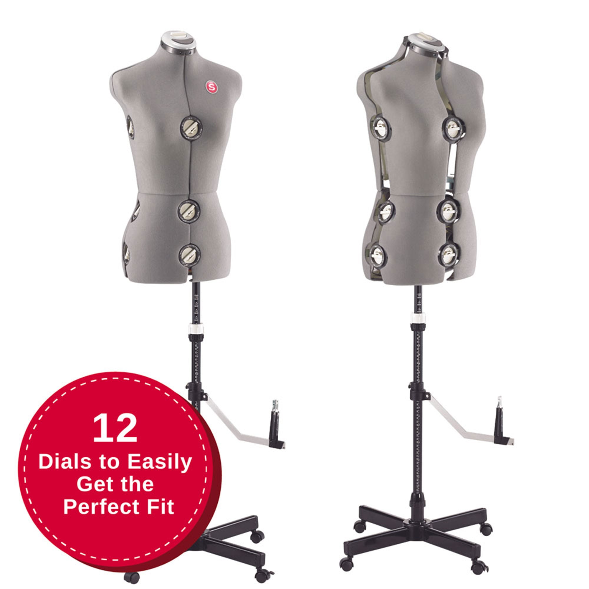 Singer Adjustable Dress Form Fit 10-18 Med/Lg w/360 Degree Hem Guide, Gray(Used)