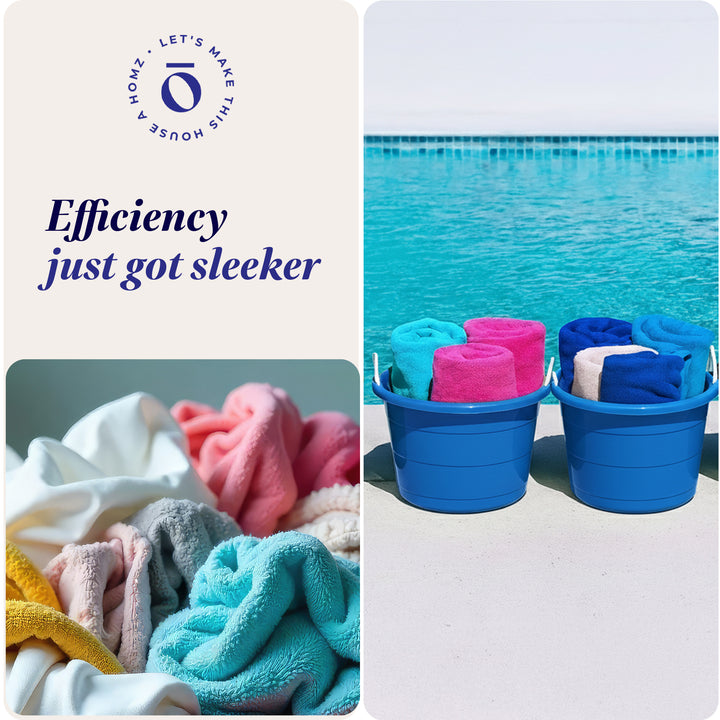 Homz 18 Gal Plastic Open Storage Round Utility Tub with Handles, Blue (2 Pack)