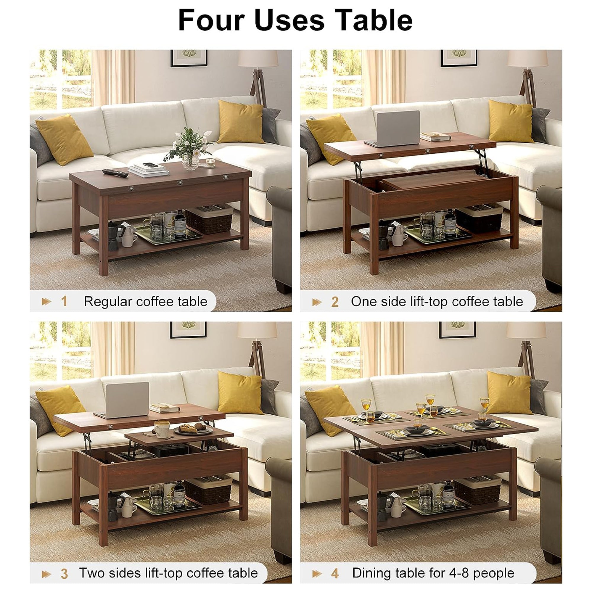 FABATO 4 in 1 Convertible Coffee Table w/Storage, Espresso (Open Box) - VMInnovations