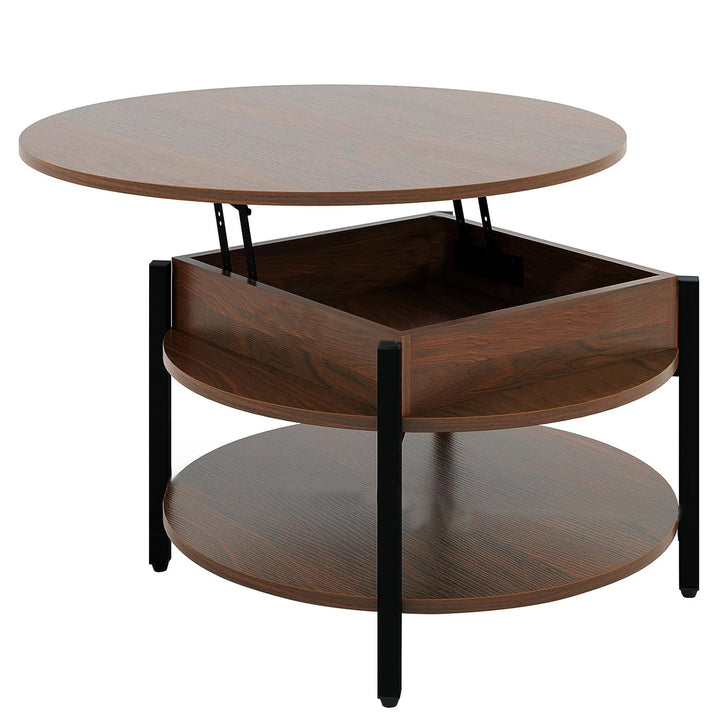 FABATO Lift Top Round Coffee Table with Storage & Hidden Compartment, Espresso