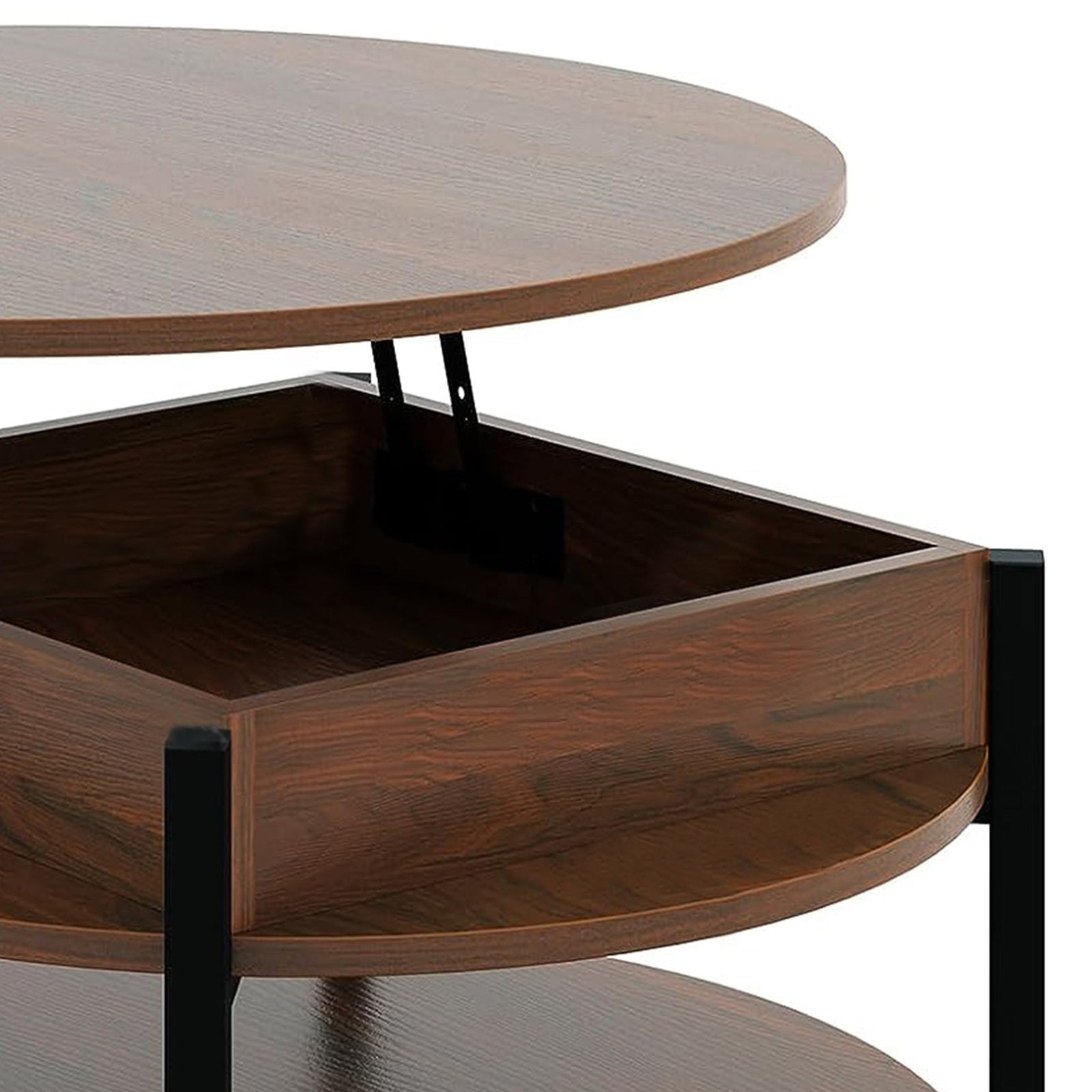 FABATO Lift Top Round Coffee Table with Storage & Hidden Compartment, Espresso - VMInnovations