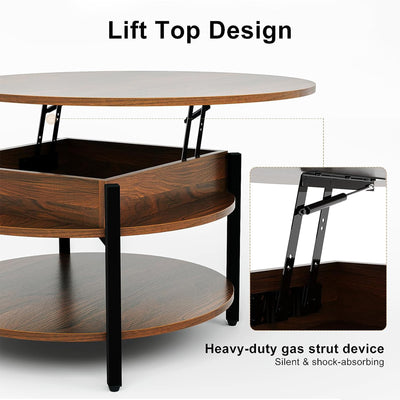 FABATO Lift Top Round Coffee Table with Storage & Hidden Compartment, Espresso