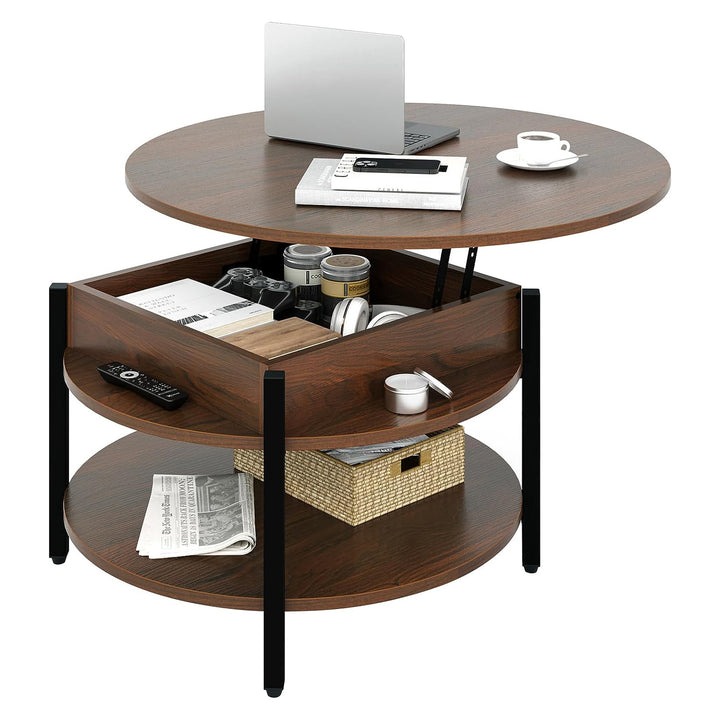 FABATO Lift Top Round Coffee Table with Storage & Hidden Compartment, Espresso