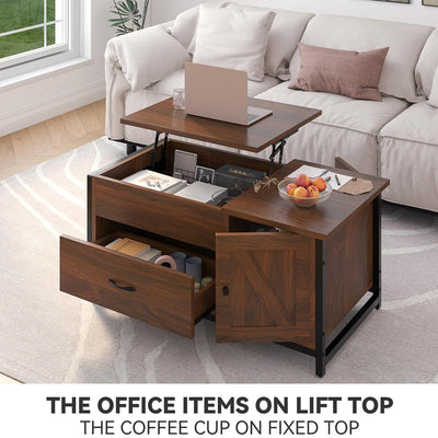 FABATO Lift Top Coffee Table with Storage Drawer & Hidden Compartment, Espresso - VMInnovations