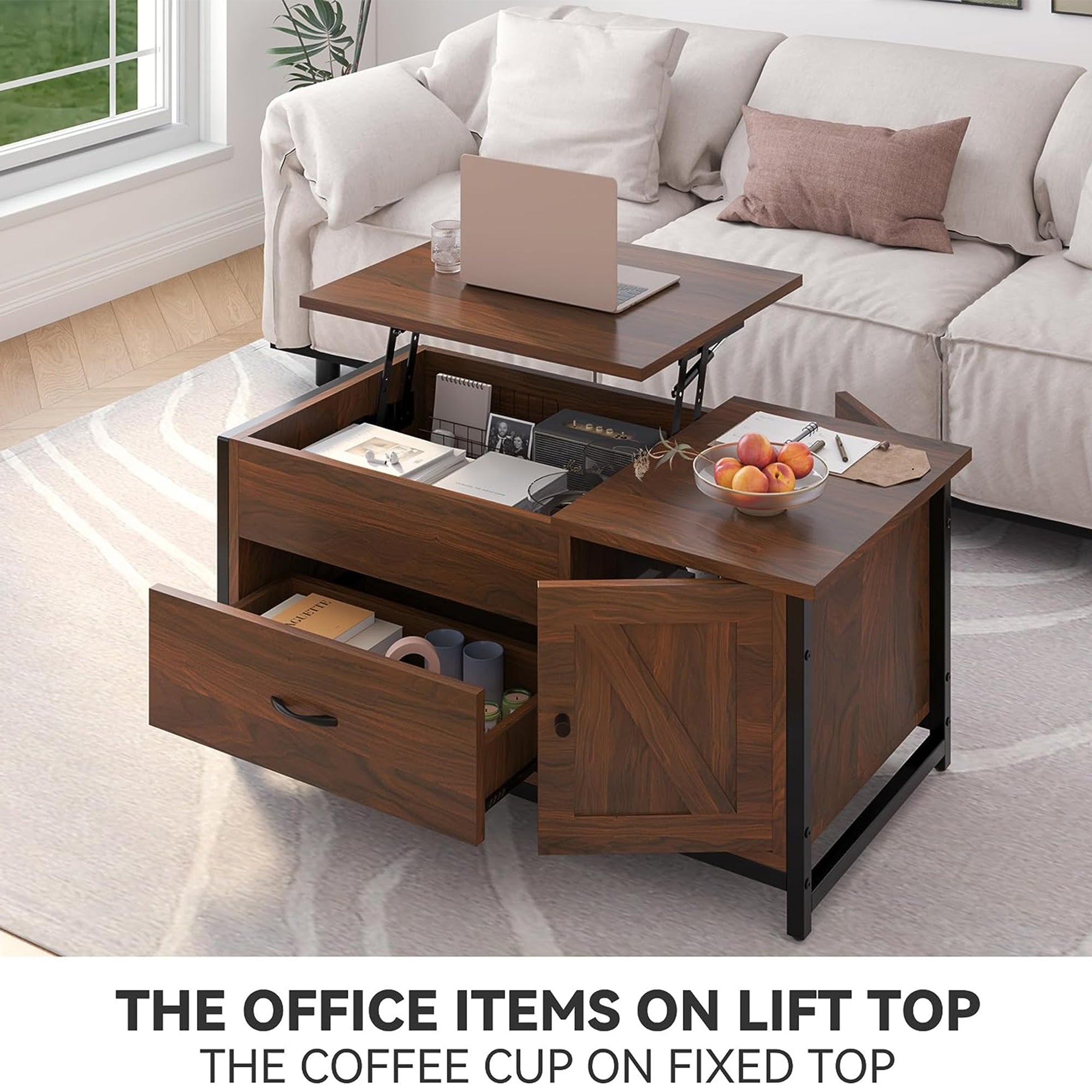 FABATO Lift Top Coffee Table w/Storage Drawer & Compartment, Espresso (Open Box) - VMInnovations