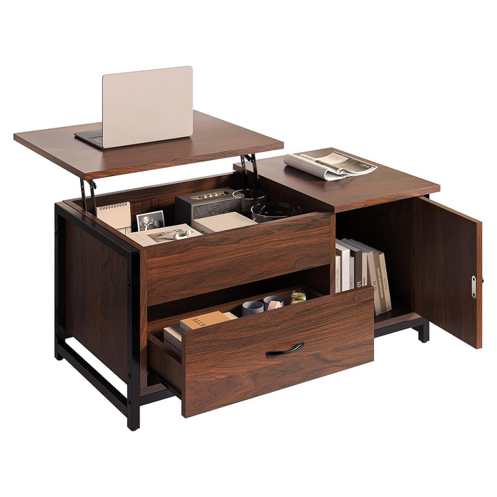 FABATO Lift Top Coffee Table with Storage Drawer & Hidden Compartment, Espresso