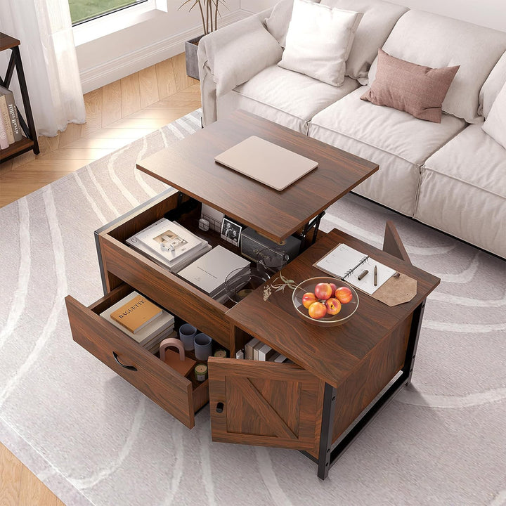 FABATO Lift Top Table w/Storage Drawer & Hidden Compartment,Espresso(Used)