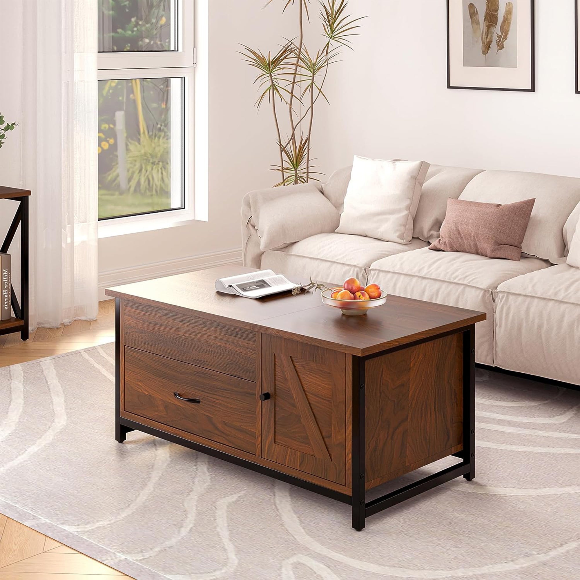 FABATO Lift Top Coffee Table with Storage Drawer & Hidden Compartment, Espresso - VMInnovations