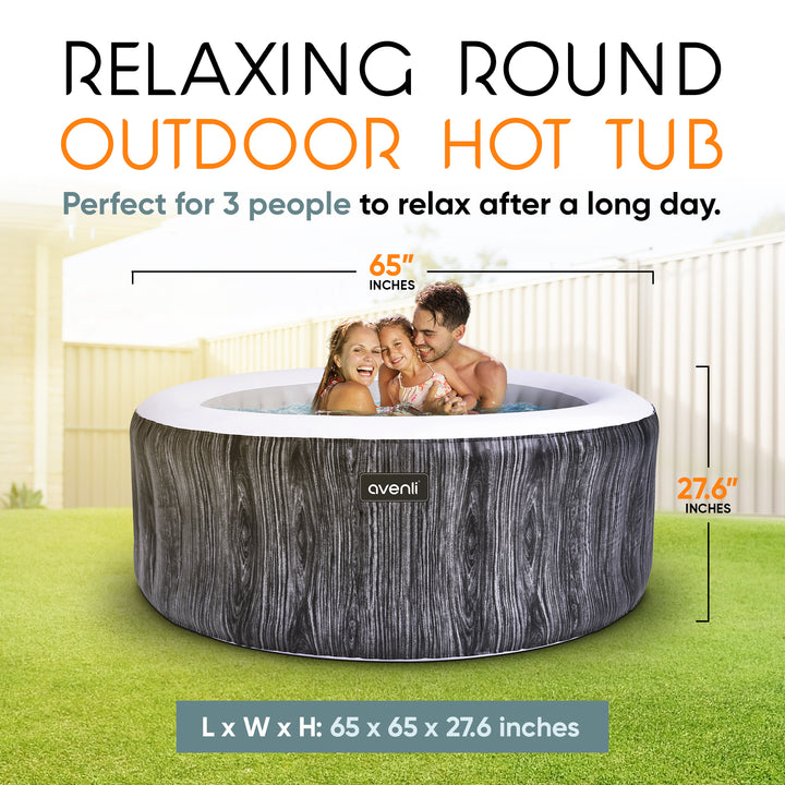 JLeisure Greywood 65 Inch 3 Person Inflatable Round Outdoor Hot Tub Spa, Gray