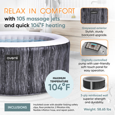 JLeisure Greywood 65" 4 Person Inflatable Round Outdoor Hot Tub Spa, Gray (Used) - VMInnovations