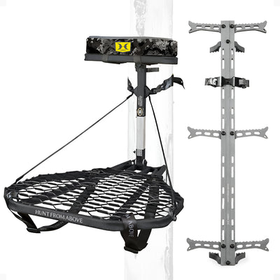 Hawk Combat Hang On Tree Stand with Set of 3 Helium Treestand Climbing Sticks