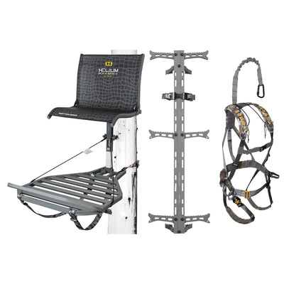Hawk Helium Kickback Tree Stand, Set of 3 Climbing Sticks & Muddy Ambush Harness - VMInnovations