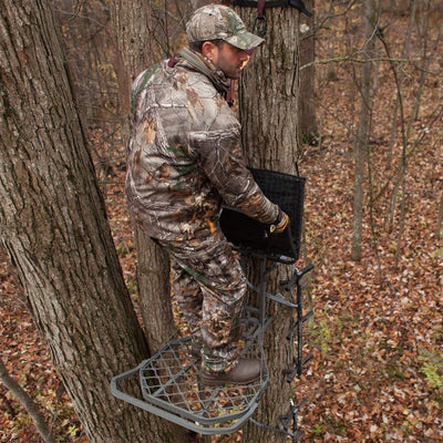 Hawk Helium Kickback Tree Stand, Set of 3 Climbing Sticks & Muddy Ambush Harness - VMInnovations